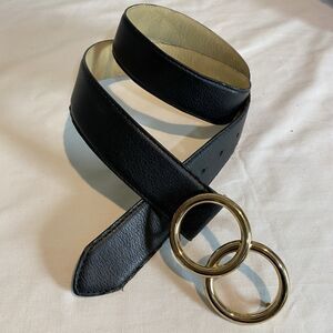 Express Faux Leather Belt Womens Medium Black Double Gold color Buckle